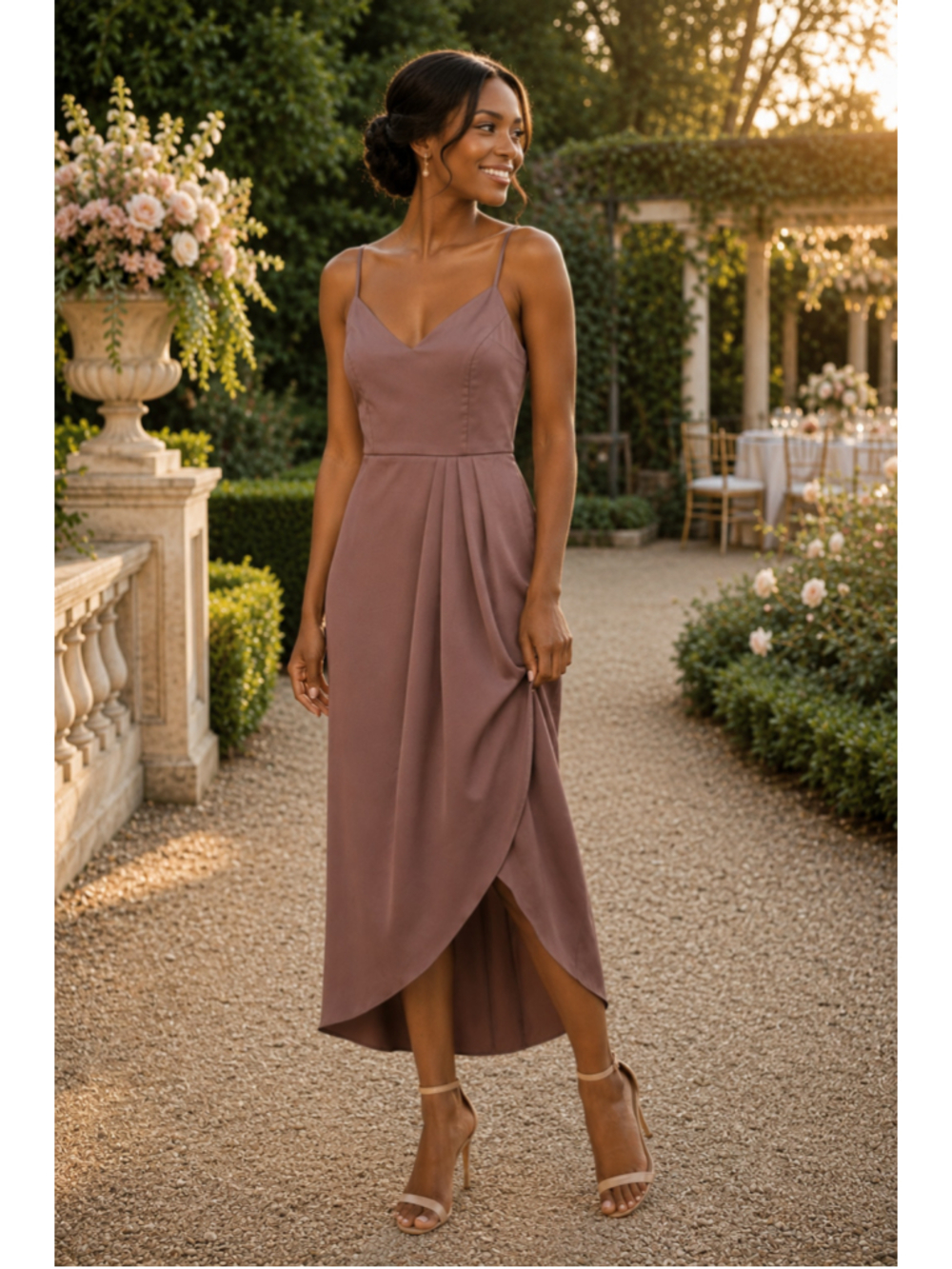 Lulus Reinette Small Mauve Satin Midi Faux Wrap Bridesmaid Dress NWT Formal